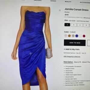Revolve Bardot cobalt blue strapless dress size 2 worn once